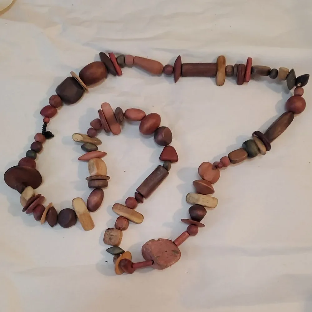 Handcrafted Long Wooden Bead Necklace